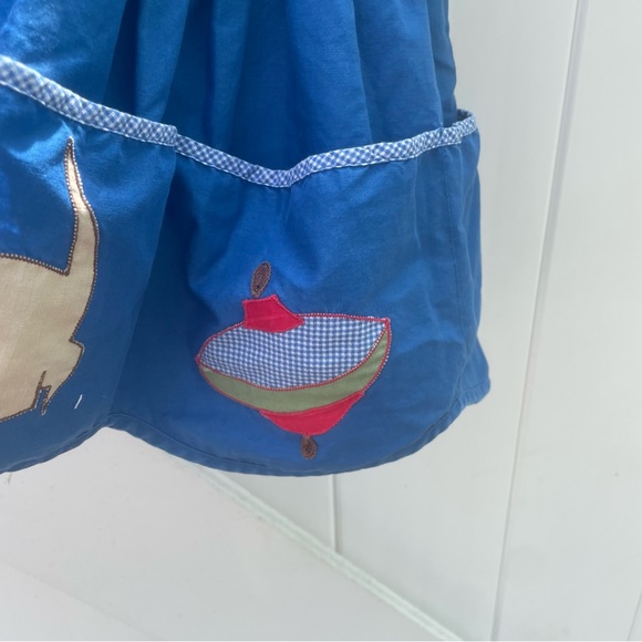 VINTAGE 1970s ROYAL BLUE CAT APPLE TOP APPLIQUÉ POCKET DRESS SIZE 2T - Picture 4 of 7